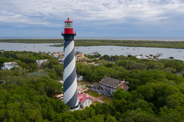 Aerial view of lighthouse in St. Augustine Florida. 