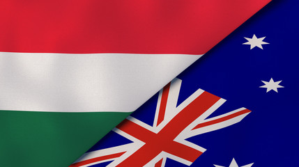 The flags of Hungary and Australia. News, reportage, business background. 3d illustration