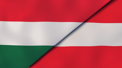 The flags of Hungary and Austria. News, reportage, business background. 3d illustration