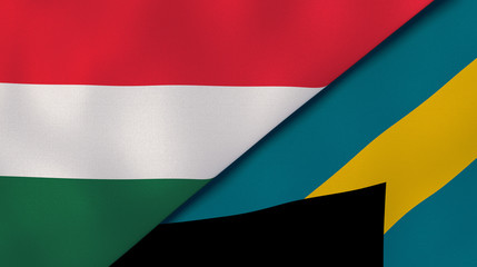 The flags of Hungary and Bahamas. News, reportage, business background. 3d illustration