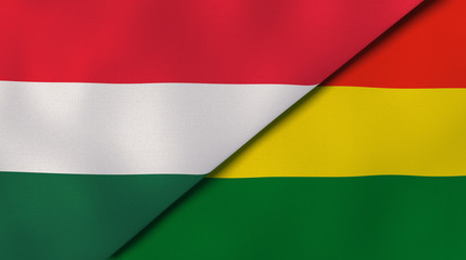 The flags of Hungary and Bolivia. News, reportage, business background. 3d illustration