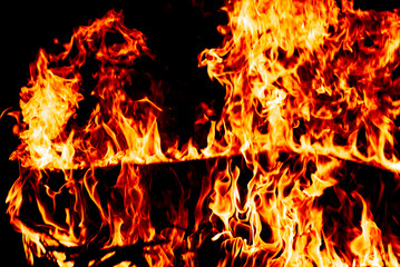 Fire on a dark background. Background from fire. Fire close up. Background for designers.Wood fire...