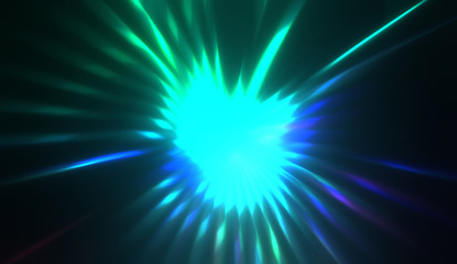 Spectacular light show. Colorful and vibrant particle explotion with glowing rays of light. Multicolored star burst.