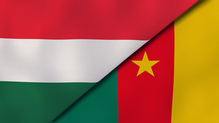 The flags of Hungary and Cameroon. News, reportage, business background. 3d illustration