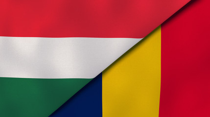 The flags of Hungary and Chad. News, reportage, business background. 3d illustration