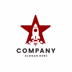 Rocket icon on star background logo design vector