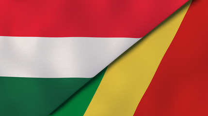 The flags of Hungary and Congo. News, reportage, business background. 3d illustration