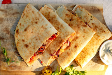 quesadilla with greens and jalapenos