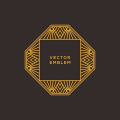 Art deco pattern with square frames and labels, perfect for logo design with simple linear style on black bacground with copy space