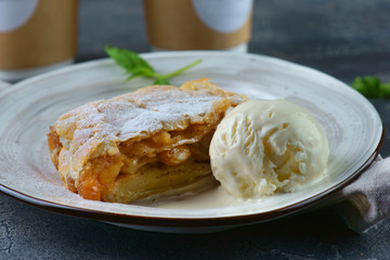 traditional strudel with ice cream