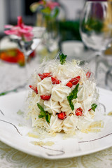 Pavlova cake with berries and mint, bise, dessert