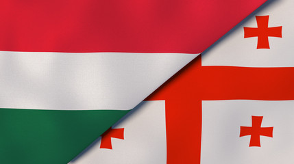 The flags of Hungary and Georgia. News, reportage, business background. 3d illustration