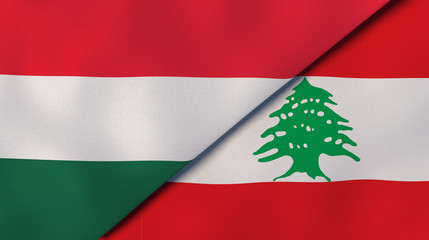 The flags of Hungary and Lebanon. News, reportage, business background. 3d illustration