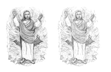 Fototapeta premium calm jesus messiah raising palm of hand in the background