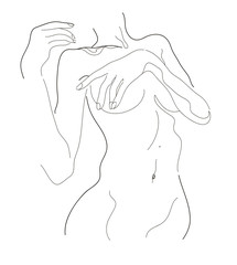 Woman body line art illustration. Minimalist people icon. Nude woman silhouettes for hygiene, health and body care. Minimalist print © Крістіна Цвенгер