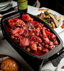 fried chicken in berry sauce