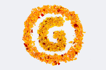 Spring Flower Letter G concept Logo. Marigold petal alphabet isolated on white background.