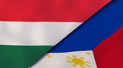 The flags of Hungary and Philippines. News, reportage, business background. 3d illustration
