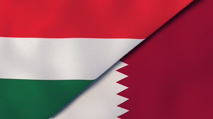 The flags of Hungary and Qatar. News, reportage, business background. 3d illustration