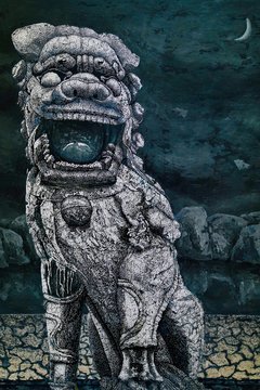 creative image of a traditional Chinese lion in the form of a mosaic