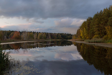 Autumn sunset in the woodlands of Moscow region