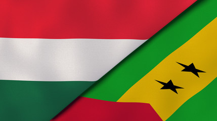 The flags of Hungary and Sao Tome and Principe. News, reportage, business background. 3d illustration