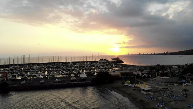 Beautiful Aerial Drone Shot Scanning Left Over the Marina in Limassol, Cyprus