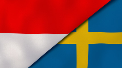 The flags of Indonesia and Sweden. News, reportage, business background. 3d illustration