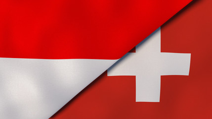 Obraz premium The flags of Indonesia and Switzerland. News, reportage, business background. 3d illustration