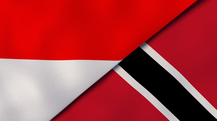 The flags of Indonesia and Trinidad and Tobago. News, reportage, business background. 3d illustration