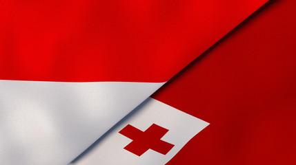 The flags of Indonesia and Tonga. News, reportage, business background. 3d illustration