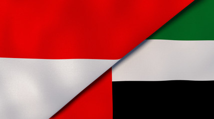 The flags of Indonesia and United Arab Emirates. News, reportage, business background. 3d illustration