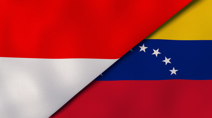 The flags of Indonesia and Venezuela. News, reportage, business background. 3d illustration