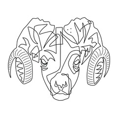 Zodiac sign Aries. One line.  illustration in the style of minimalism. Continuous line.The symbol of the astrological horoscope. Hand-drawn illustration.