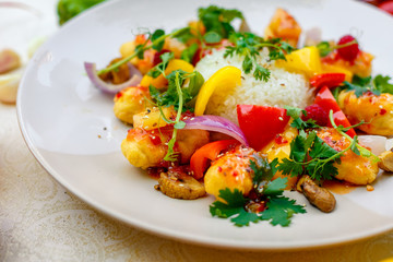 beautiful salad with rice and vegetables, healthy food
