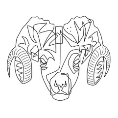 Zodiac sign Aries. One line.  illustration in the style of minimalism. Continuous line.The symbol of the astrological horoscope. Hand-drawn illustration.