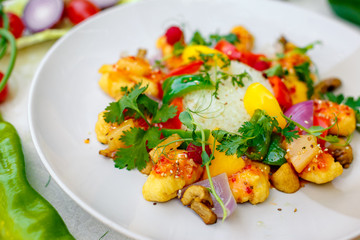 beautiful salad with rice and vegetables, healthy food