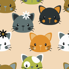 Cute Cats Vector Fashion Seamless