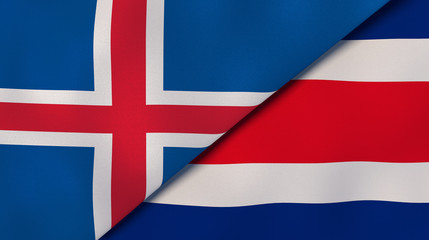 Fototapeta premium The flags of Iceland and Costa Rica. News, reportage, business background. 3d illustration