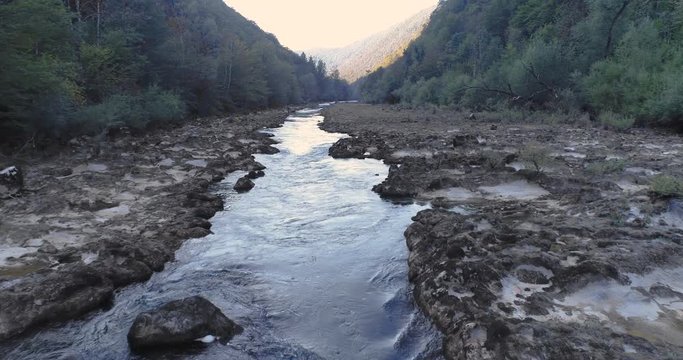 Aerial flying close to Kolpa river in Southern Slovenia