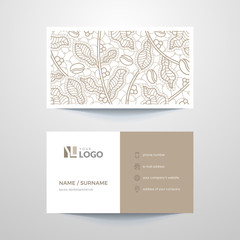 Business card layout with brown elements.