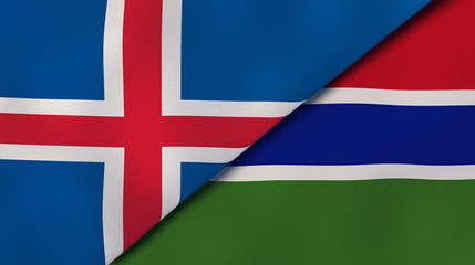 Fototapeta premium The flags of Iceland and Gambia. News, reportage, business background. 3d illustration