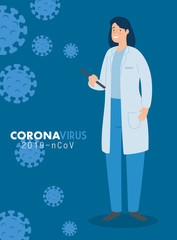 doctor female in poster of coronavirus 2019 ncov vector illustration design