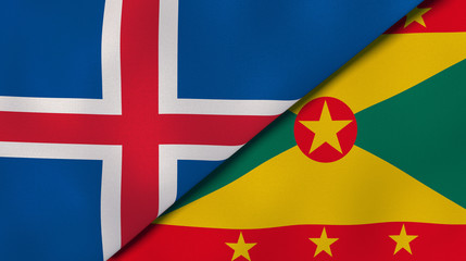 The flags of Iceland and Grenada. News, reportage, business background. 3d illustration