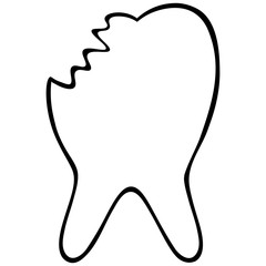 Obraz premium Broken tooth icon. Vector illustration. Contour on an isolated background. Dental care. Medical topics. Sketch. Doodle style. Hand-drawn. Illustration for web design.
