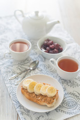Breakfast with peanut butter sandwich