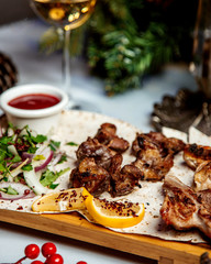 fried meat with mixed onions and herbs