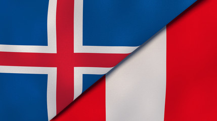 The flags of Iceland and Peru. News, reportage, business background. 3d illustration