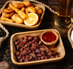 fried meat with sweet chili and pigtail cheese