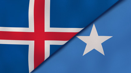 The flags of Iceland and Somalia. News, reportage, business background. 3d illustration